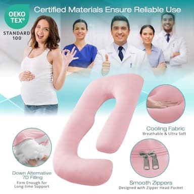 Sasttie Pregnancy Pillows for Sleeping, Jumbo U Shaped Cooling Full Body Pillow with Removable Cover, Pregnant Women Must Haves, Maternity Essential, Light Pink - Image 3