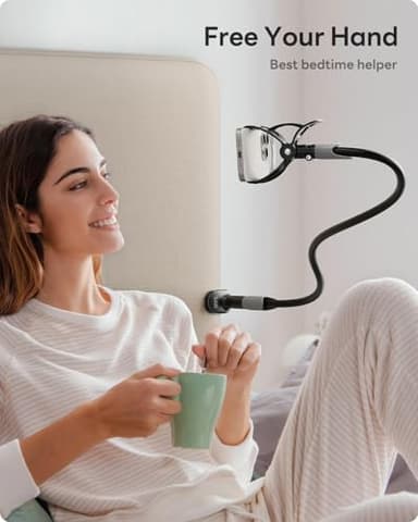 SAIJI Gooseneck Bed Phone Holder, Flexible Long Arm Phone Mount for Desk, Clip Bracket Clamp Stand, iPhone Stand, Mobile Cell Phone Stand Document Camera Nintendo Switch (Black) - Image 5