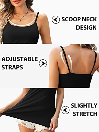 V FOR CITY Camisole Tops for Women Built-in Shelf Bra Adjustable Strap Tank Summer Cotton Cami Shirt 2 Pack Black White XL - Image 4