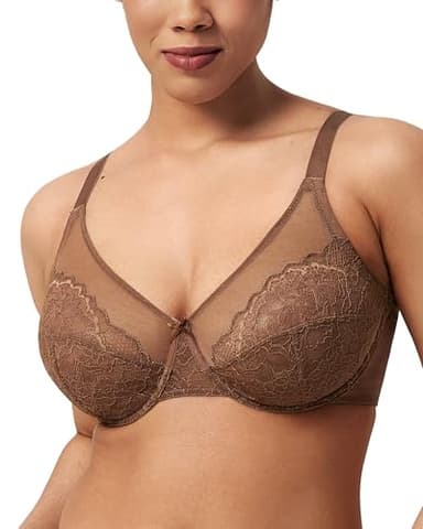 HSIA Minimizer Bras for Women Enchante Full Coverage Underwire Bras Plus Size Lifting Floral Lace Bra for Heavy Breast Coffee Brown - Image 1