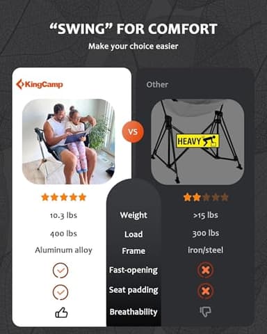 KingCamp Hammock Chair with Footrest, Swinging Portable Folding Camping Chairs for Adults MAX 400lbs Heavy Duty Foldable Oversized Rocker with Cup Holder Pillow for Outdoor Beach Patio Sport Lawn - Image 4
