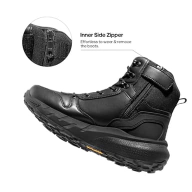 NORTIV 8 Men's Military Tactical Boot Lightweight Comfortable Boots for Work All Day Side Zipper Motorcycle Combat Hiking Boots Metrostrike(8-9 Inches),Size 7.5,Black Leather - Image 4