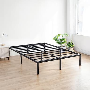 Olee Sleep 18 Inch Heavy Duty Steel Slat Anti-Slip Support, Easy Assembly Platform Bed Frame, Noise Free Steel Mattress Foundation, Maximum Storage, No Box Spring Needed, Black, King Size - Image 1