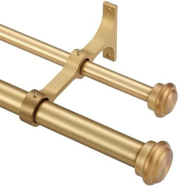 Double Curtain Rods 36-72", Warm Gold Double Rod Curtain Rods, Double Window Rods with End Cap Finials, Adjustable 1-Inch Front and 5/8 Inch Back Double Drapery Rods, Dual Curtain Rods Warm Gold - Image 1