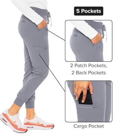 Med Couture Scrub Pants for Women Cargo Jogger Bottoms with 5 Pockets, Lightweight, Ultra Soft, 2-Way Stretch Fabric - MC7710, M Tall, Cloud - Image 3