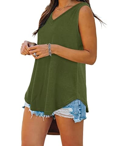 Womens Summer Tops and Blouses V Neck Basic Soft Comfy Casual Tank Tops L - Image 3