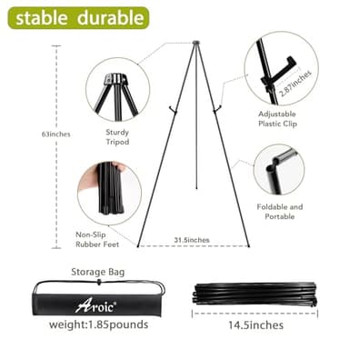 AROIC 63" Easel Stand for Display, 3 Pack Portable Foldable Metal Easel, Easels for Signs Wedding Logos,Arts, Painting,Adjustable Floor Easels with 3 Storage Bag - Image 4