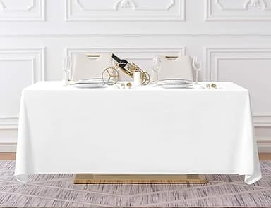 Surmente 5 Pack White Rectangle Tablecloth 90 x 156-inch Rectangular Polyester Table Cloth for Weddings, Banquets, or Restaurants - Image 2