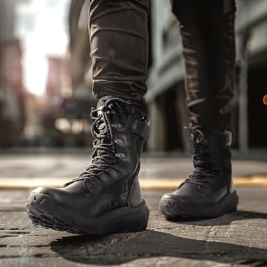NORTIV 8 Men's Breathable Tactical Military Work Boots Side Zipper Leather Lightweight Hiking Motorcycle Combat Boots 8 Inches Peakforce,Size 7,Black,SNMT242M - Image 7