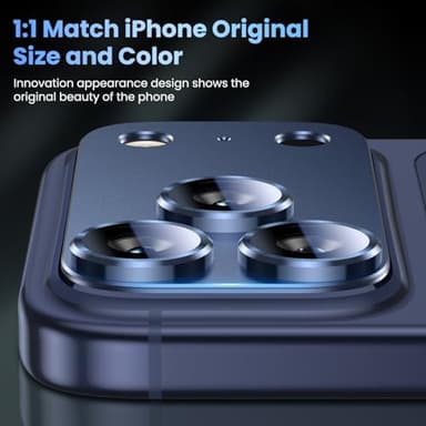 Uyiton Compatible with iPhone 17 Pro Max Camera Lens Protector - [Not Easy to Break][Strong Adsorption][Case-Friendly] Metal Tempered Glass Rear Camera Screen Cover - Deep Blue - Image 6