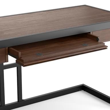 SIMPLIHOME Erina Desk - 60-Inch Wide Solid Acacia Wood and Metal Writing Desk in Distressed Charcoal Brown, Modern Industrial Home Office Computer Table for Study with 2 Drawers and Keyboard Tray - Image 9