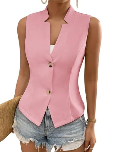 Mina Self Sleeveless Vest Tops For Women 2025 Summer Pink Lightweight Fashion Trendy Business Casual Cute Womens Suit Vests Women's Light Jackets Work Office Beach Vacation Clothes Outfits Pink XXL - Image 1
