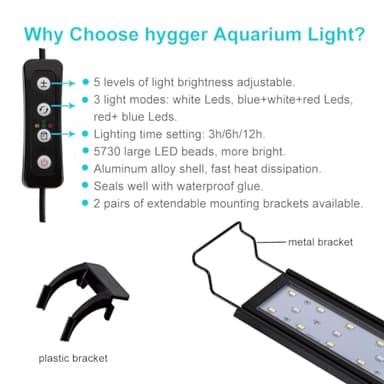 hygger 25W Full Spectrum Aquarium Light with Aluminum Alloy Shell Extendable Brackets, White Blue Red LEDs, External Controller, for Freshwater Fish Tank (36-46 inch) - Image 2
