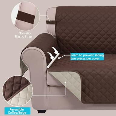 U-NICE HOME Reversible Sofa Cover Couch Cover for Dogs with Elastic Straps Water Repellent Furniture Protector for Pets Couch Cover for 3 Cushion Couch (Sofa, Coffee/Beige) - Image 5