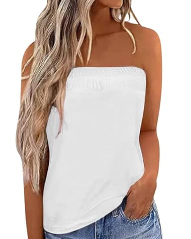 IWOLLENCE Summer Tube Tops for Women Cotton Backless Strapless Long Tank Tops Sleeveless Bandeau Flowy Beach Coverups White, XL - Image 1