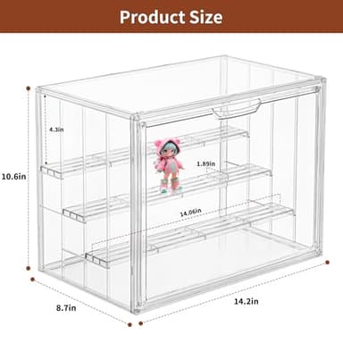 Clear Acrylic Display Case Upgrade 4 Tier Figure Display Case with 3 Movable Plates, Stackable Display Box Showcase with Magnetic Door for Collectibles (Large-2pack) - Image 2