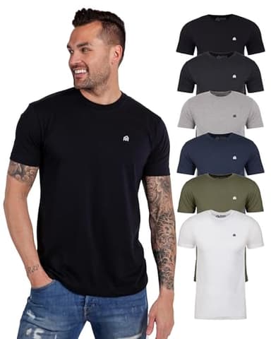 INTO THE AM Premium Men's Fitted T-Shirt 6-Pack - Modern Fitted Fresh Classic Crew Neck Essential Tee Shirts Men Multi Pack (Black/Charcoal/Grey/Navy/Olive Green/White, Large) - Image 1