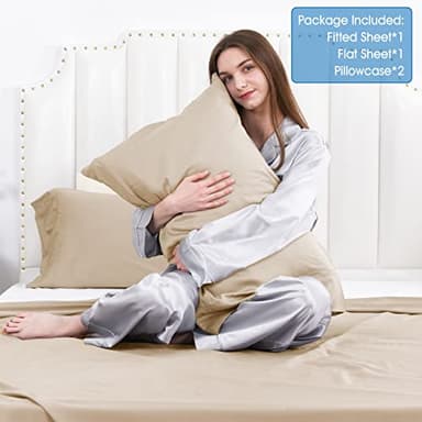 David's Home 100% Rayon Derived from Bamboo Cooling Sheets Set,Luxury Silky Soft Breathable for Hot Sleeper, 16" Deep Pocket Sheets with Pillowcase for Spring Summer,Queen,Khaki - Image 4