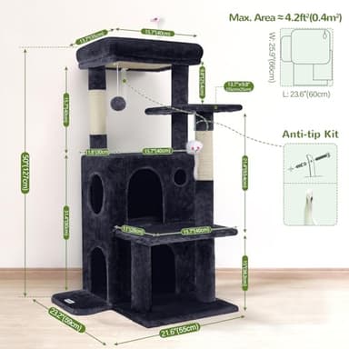 Globlazer Cat Tree Tower for Indoor Cats, 50-inch Adult Cat Tree House for Large Adult Cats with Steps, Scratching Post, 2 Cat Caves, Dangling Toys, FC50, Dark Grey - Image 6