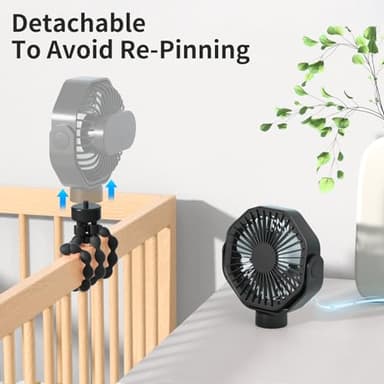 Lerat Portable Stroller Fan With Flexible Tripod, 3 Speeds Rechargeable Handheld Personal Fan, 360 Rotate Battery Operated Clip On Fans for Car Seat Crib Bike Treadmill Black - Image 5