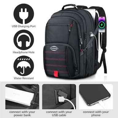 tazbuzo 50L Travel Backpack, Extra Large Backpack, Laptop Backpack for Men, big Backpack, Water Resistant TSA Approved Business Work College School Computer Bag with USB Port, Fits 17 Inch Laptops - Image 3