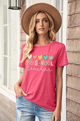 Preschool Teacher Shirts: Women Kindergarten Teachers T-Shirt Teacher Graphic Tees Tops Teacher Life Shirt(Pink, Large) - Image 4