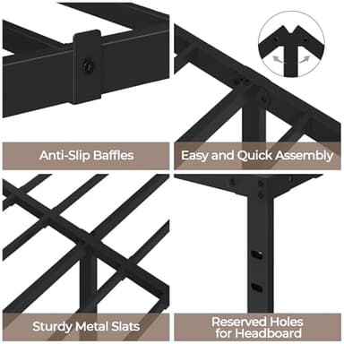 Yaheetech 14 Inch Tall Metal Bed Frame Queen Platform Bed Frame with Storage Space,Sturdy Slat Support,Easy Assembly,No Box Spring Needed,Black - Image 5
