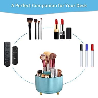 Marbrasse Desk Organizer, 360-Degree Rotating Pen Holder, Desk Organizers and Accessories with 5 Compartments Pencil Holder, Art Supply Storage Box Caddy for Office, Home（Light Blue） - Image 6