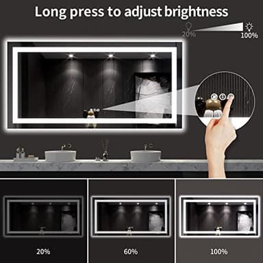 LOAAO 60X30 LED Bathroom Mirror with Lights, Anti-Fog, Dimmable, Backlit + Front Lit, Lighted Bathroom Vanity Mirror for Wall, Memory Function, Tempered Glass, ETL Listed - Image 3