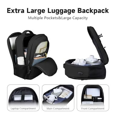 Travel Backpack, Large Carry on Backpack, 17 Inch Laptop Bag, Big Sturdy TSA-Friendly with USB Port College School Rucksack Bag, Gifts for Him Men Women, Black - Image 4