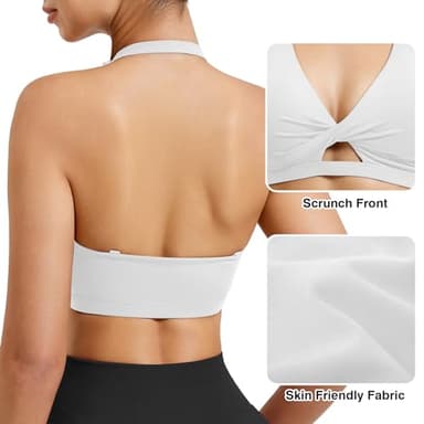 VOYJOY Workout Sports Bras for Women Padded Backless Strappy Fitness Wireless Gym Medium Impact Bra Yoga Crop Top White M - Image 4