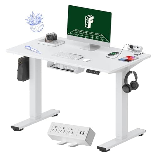 FLEXISPOT EN2 Whole-Piece Standing Desk with Clamp Power Strip, 40 x 24 Electric Stand Up Height Adjustable Desk with Cable Management (White Frame + 40" White Top) - Image 1