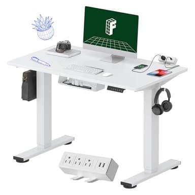 FLEXISPOT EN2 Whole-Piece Standing Desk with Clamp Power Strip, 40 x 24 Electric Stand Up Height Adjustable Desk with Cable Management (White Frame + 40" White Top) - Image 1