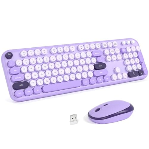 KNOWSQT Wireless Keyboard and Mouse Combo - Lovely Violet Rainbow Full-Sized Typewriter Colorful Keyboards, Round Keycap USB Plug Play Retro Cute Keyboards for Windows, Laptop, PC, Desktop, Computer - Image 1
