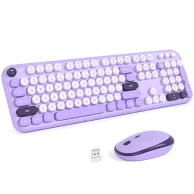 KNOWSQT Wireless Keyboard and Mouse Combo - Lovely Violet Rainbow Full-Sized Typewriter Colorful Keyboards, Round Keycap USB Plug Play Retro Cute Keyboards for Windows, Laptop, PC, Desktop, Computer - Image 1