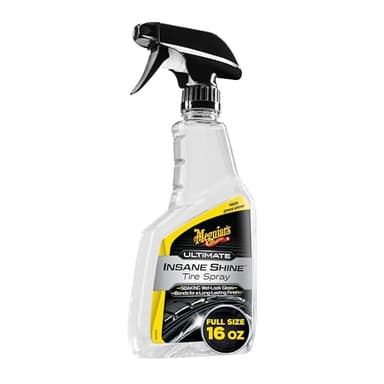 Meguiar's Ultimate Insane Shine Tire Spray - Premium Tire Dressing that Delivers a Lasting High Gloss Wet Look and is Easy to Use; Advanced Tire Shine that Bonds for a Long-Lasting Finish, 16 Oz Spray - Image 1