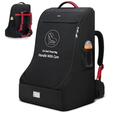 RAINSMORE Padded Car Seat Travel Bag for Airplane Heavy Duty Car Seat Backpack for Air Travel Baby Carseat Cover Bags for Airport Large Car Seats Carrier Fits Car Seats & Booster Seats, Black - Image 9