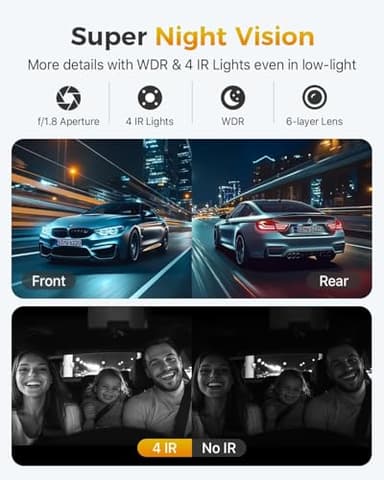 GKU 4K 3 Channel Dash Cam, 5.8GHz WiFi Built-in GPS, 4K+1080P+1080P Dash Cam Front and Rear Inside, 64GB Card Inserted, 24H Park Mode, Triple Car Camera 3 Inch Screen - Image 7