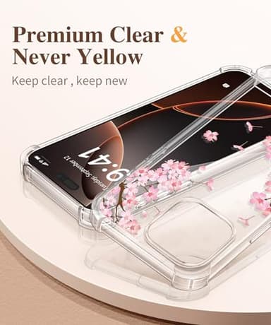 GVIEWIN for iPhone 16 Pro Max Case with Screen Protector & Camera Lens Protector, [Military Grade Protection] Clear Shockproof Slim Floral Phone Cover for Women Girls 6.9" (Sakura/Pink) - Image 3