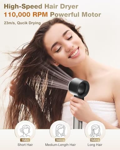 7MAGIC Hair Dryer Brush & 6 in 1 Hair Styler, Silver, 110 Volts, 1200 Watts, Ionic Technology, Fast Drying, Multi Styler for Straight, Wavy, Curly, and Coily Hair - Image 3