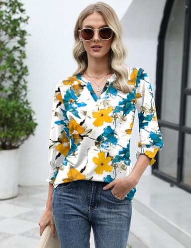 LOMON Women's V Neck 3/4 Sleeve T Shirts Casual Blouses Summer Tees Shirts - Image 5