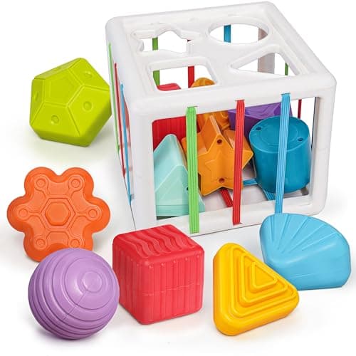 LiKee Shape Sorter Toys for 1+ Years Old, 10pcs Montessori Baby Blocks, Sensory Toddler Learning Toy for Fine Motor Skills, Infant Developmental Toys Gift for Boys Girls Ages 18+ Months - Image 1