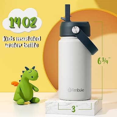 Fimibuke Kids Insulated Water Bottle, 14oz BPA FREE Double Wall Vacuum Tumbler 18/8 Stainless Steel Leak Proof Kids Cups with Straw Metal Water Bottle for School Boys Girls (2 Pack, Coastal) - Image 2