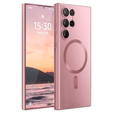 Amzfield Magnetic for Samsung Galaxy S22 Ultra Case for Women Men Girls [Compatible with MagSafe] [Camera Lens Protector] Matte Cute Slim Soft Silicone Bumper Shockproof Metallic Phone Case, Pink - Image 9