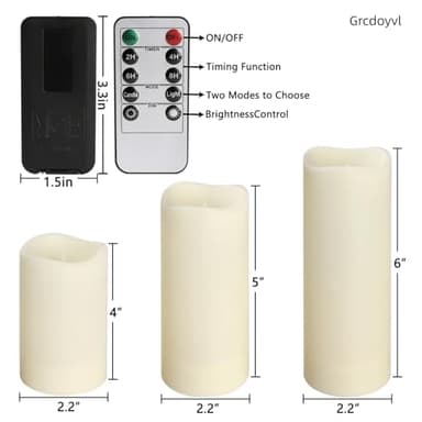 Grcdoyvl 24-Pack Flameless LED Candles with Remote Control - Battery Operated Fake Candles, Timer Function, 3 Brightness Levels, Indoor Outdoor Use for Wedding, Christmas, Home Decor - Image 3