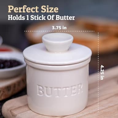PriorityChef Butter Crock with Lid with Water Line,Ceramic French Butter Dish to Leave On Counter, White - Image 5