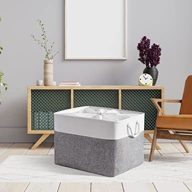 TheWarmHome Storage Bins Baskets for Organizing, 20.5L×15.7W×13.8H 3 Pack Sturdy Fabric Storage Basket W/Handles, Decorative Foldable Storage Baskets for Shelves Closet Nursery Toy (White & Grey) - Image 5