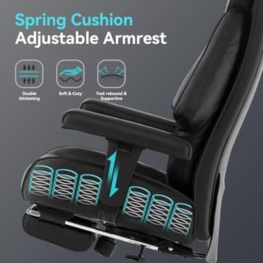 Big and Tall Office Chair with Footrest, PU Leather High Back Executive Office Chair 400lbs, Ergonomic Computer Chairs Lumbar Support for Heavy People (All Black - Image 6
