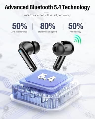 Wireless Earbuds, Bluetooth 5.4 Headphones Bass Stereo, Bluetooth Earbuds with Noise Cancelling Mic, IP7 Waterproof in Ear Earphones, 36H LED Display Ear Buds for Laptop Pad Phones Sports, Black - Image 4