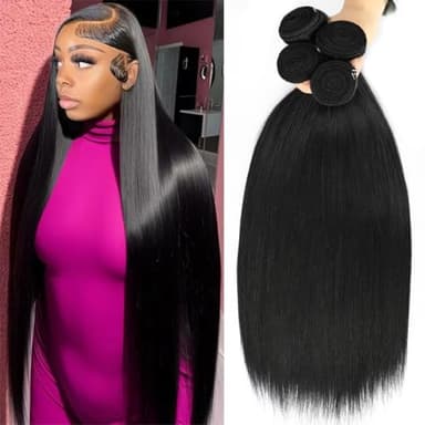 Human Hair Straight 4 Bundles 22 24 26 28 Inch 14A 100% Unprocesed Brazilian Bundles Human Hair Straight Hair 4 Bundles Deal Natural Black - Image 1